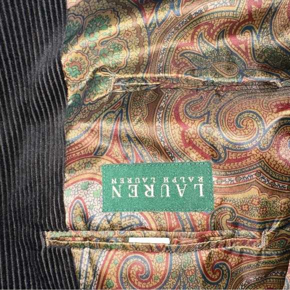 Lauren Ralph Lauren Black Corduroy 2 Button Front Sport Coat Elbow Patches 40S - Picture 5 of 7